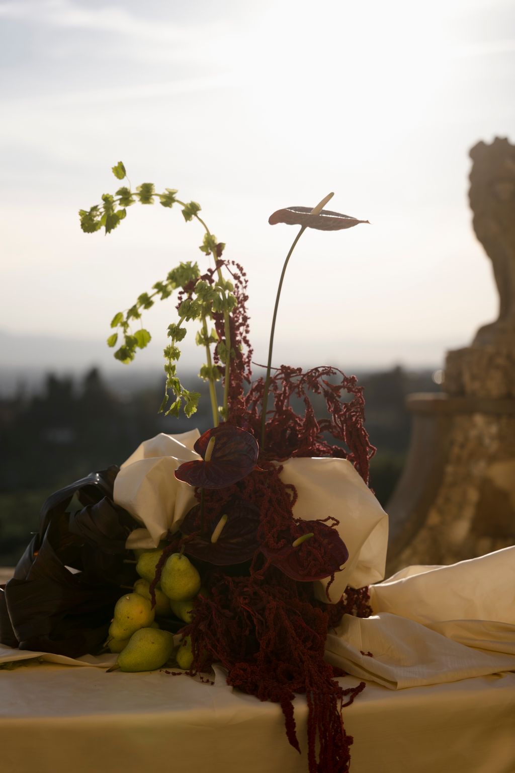 “Anthuriums are one of my favourite flowers and hydrangeas abundant around Robs family home in summer were paired with...